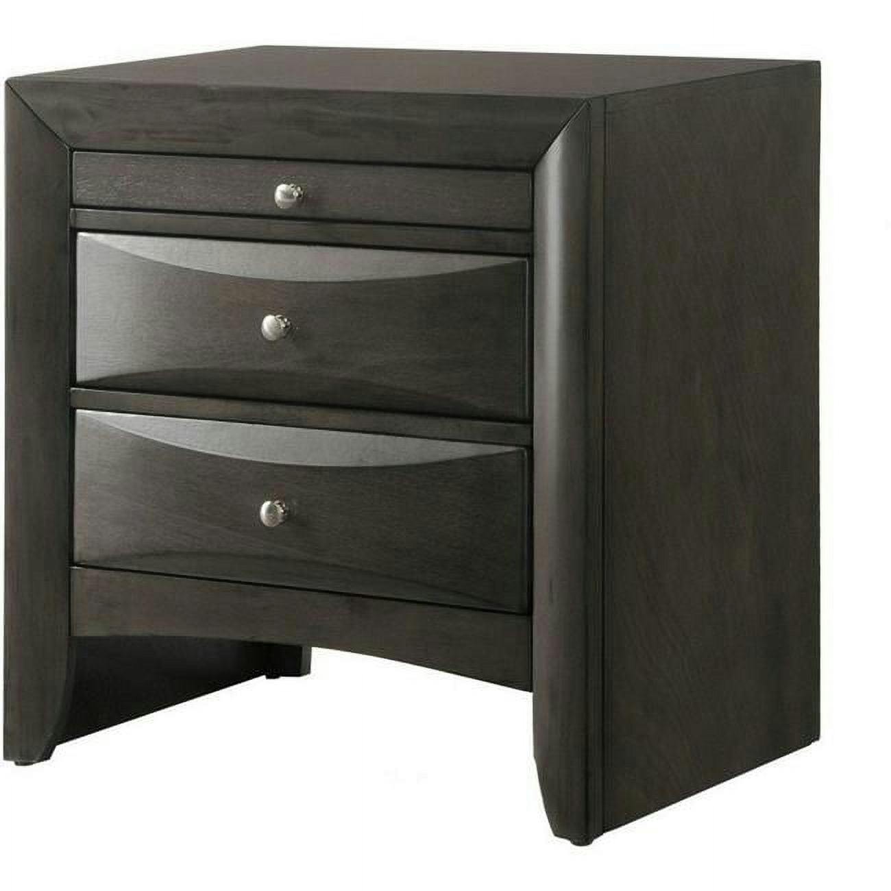Chamfered Brown Solid Wood Nightstand with Pull-Out Tray