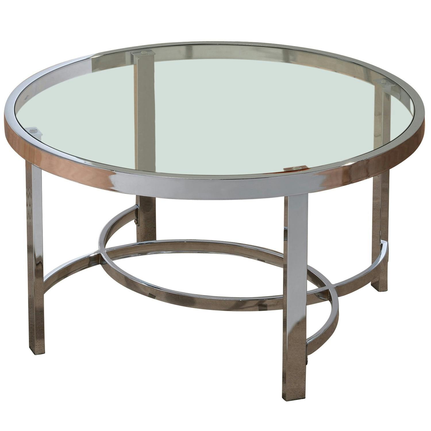 Contemporary Overlapping Chrome & Glass Round Coffee Table