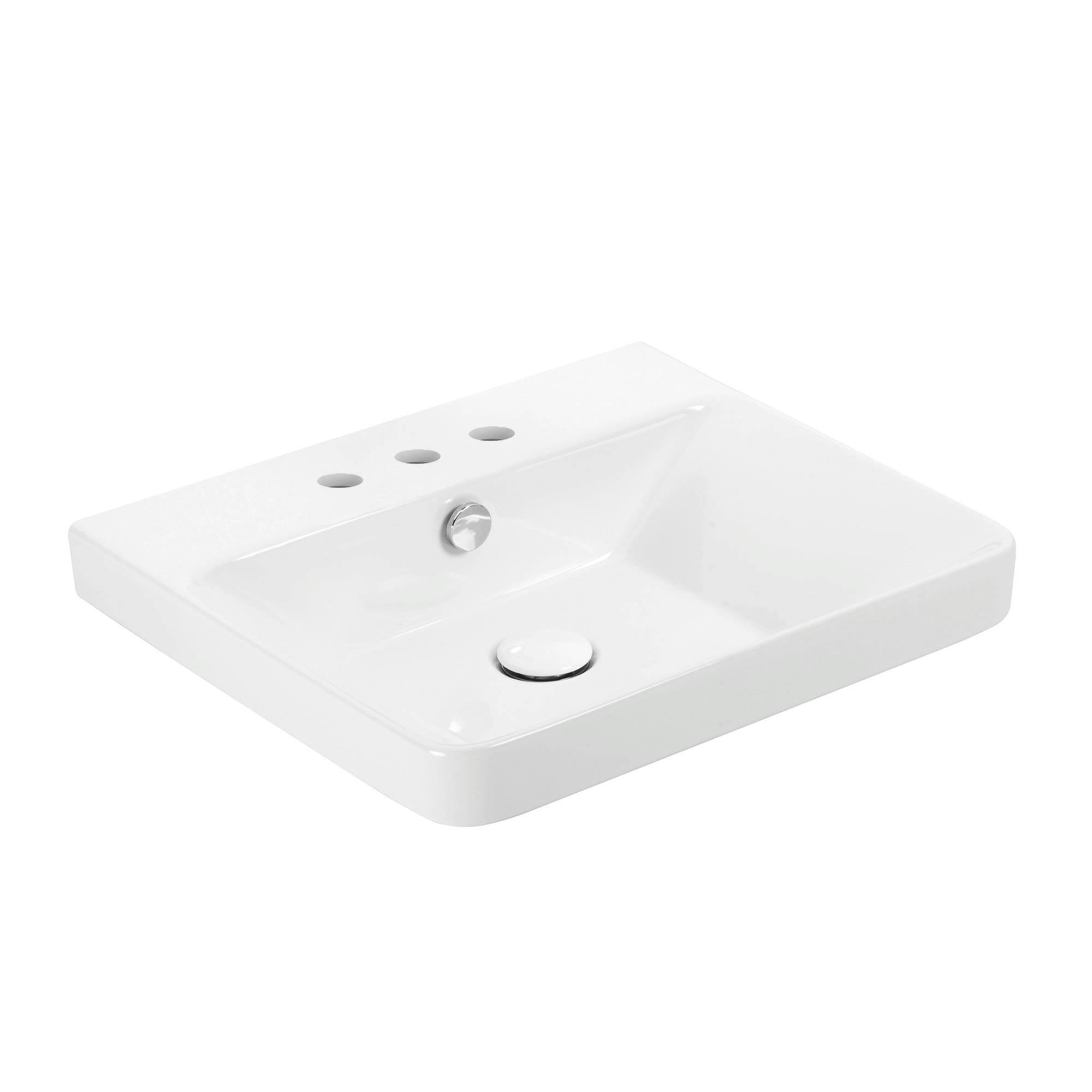 Glossy White Ceramic Rectangular Wall-Mount Bathroom Sink