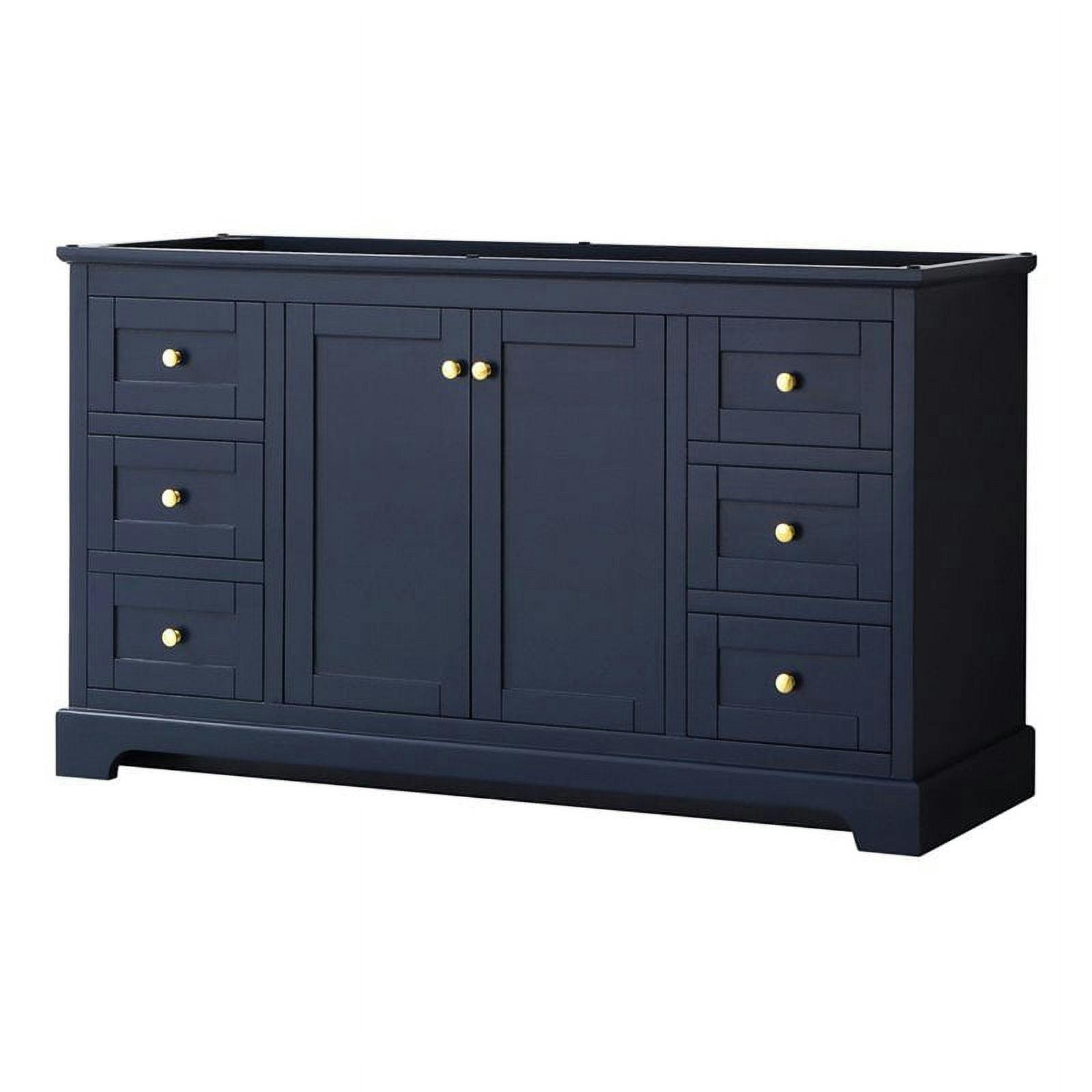 Avery 59" Dark Blue Freestanding Bathroom Vanity Base with Gold Accents