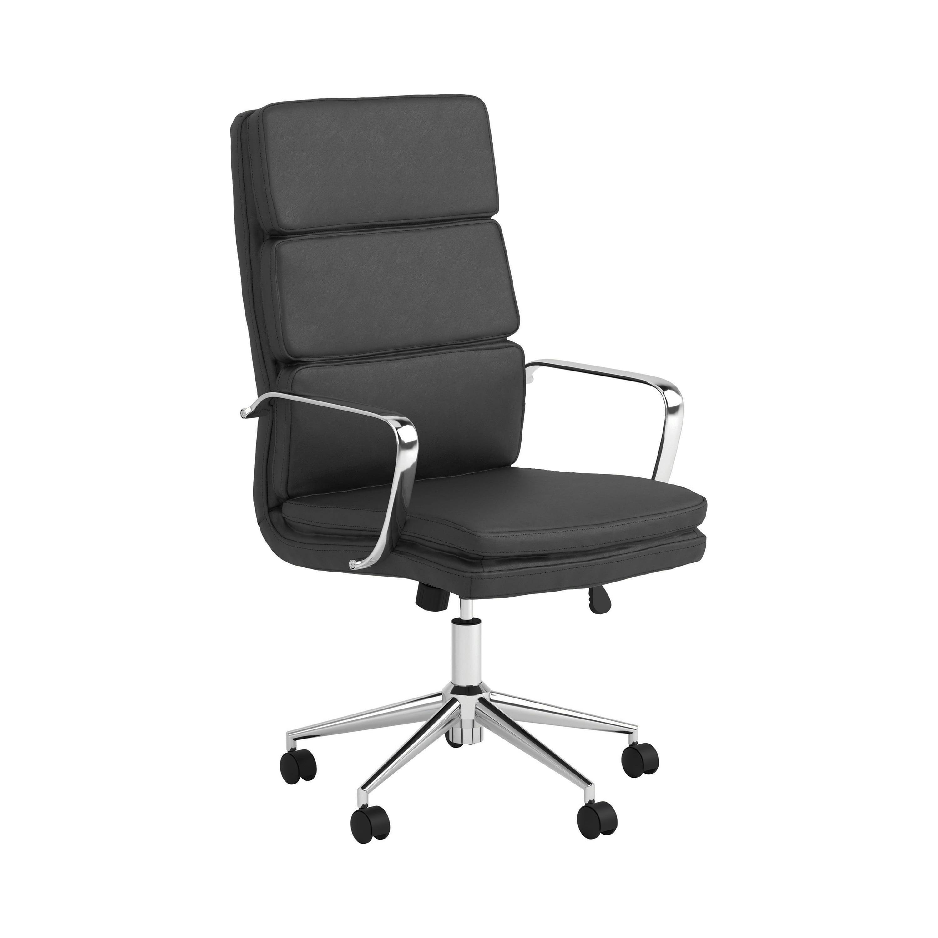 Transitional High Back Black Leather Swivel Desk Chair with Chrome Base