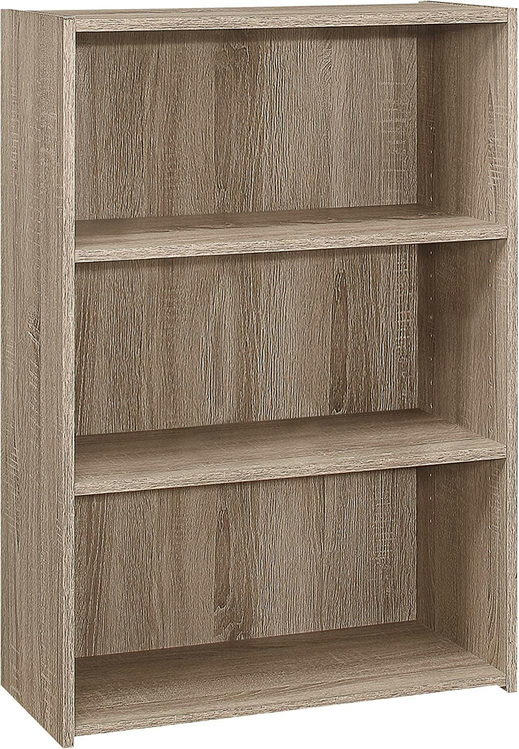 Contemporary Dark Taupe Adjustable 3-Shelf Bookcase