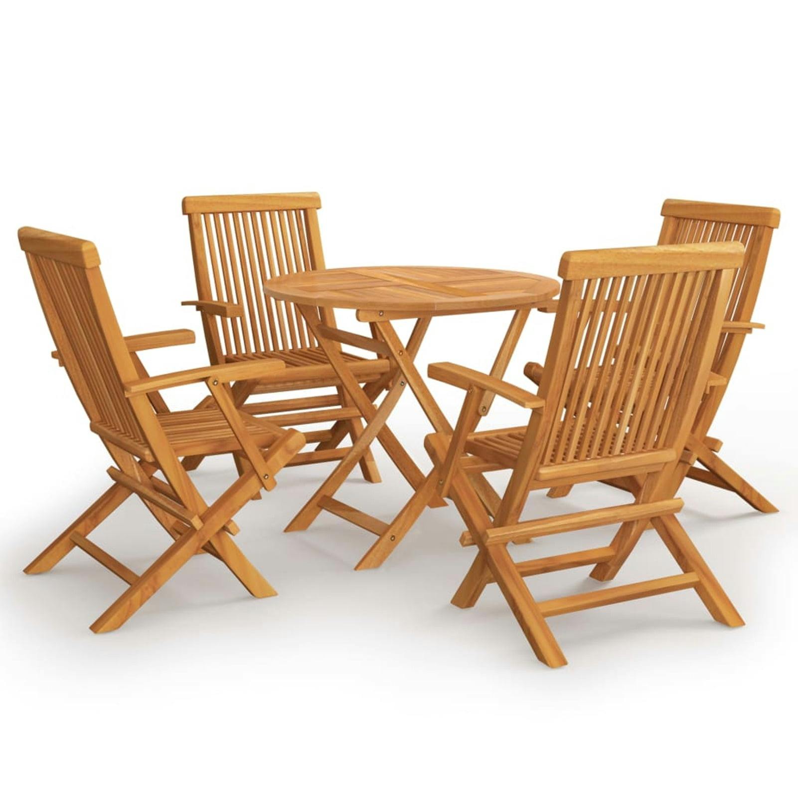 Classic Teak 5-Piece Foldable Outdoor Dining Set with Round Table