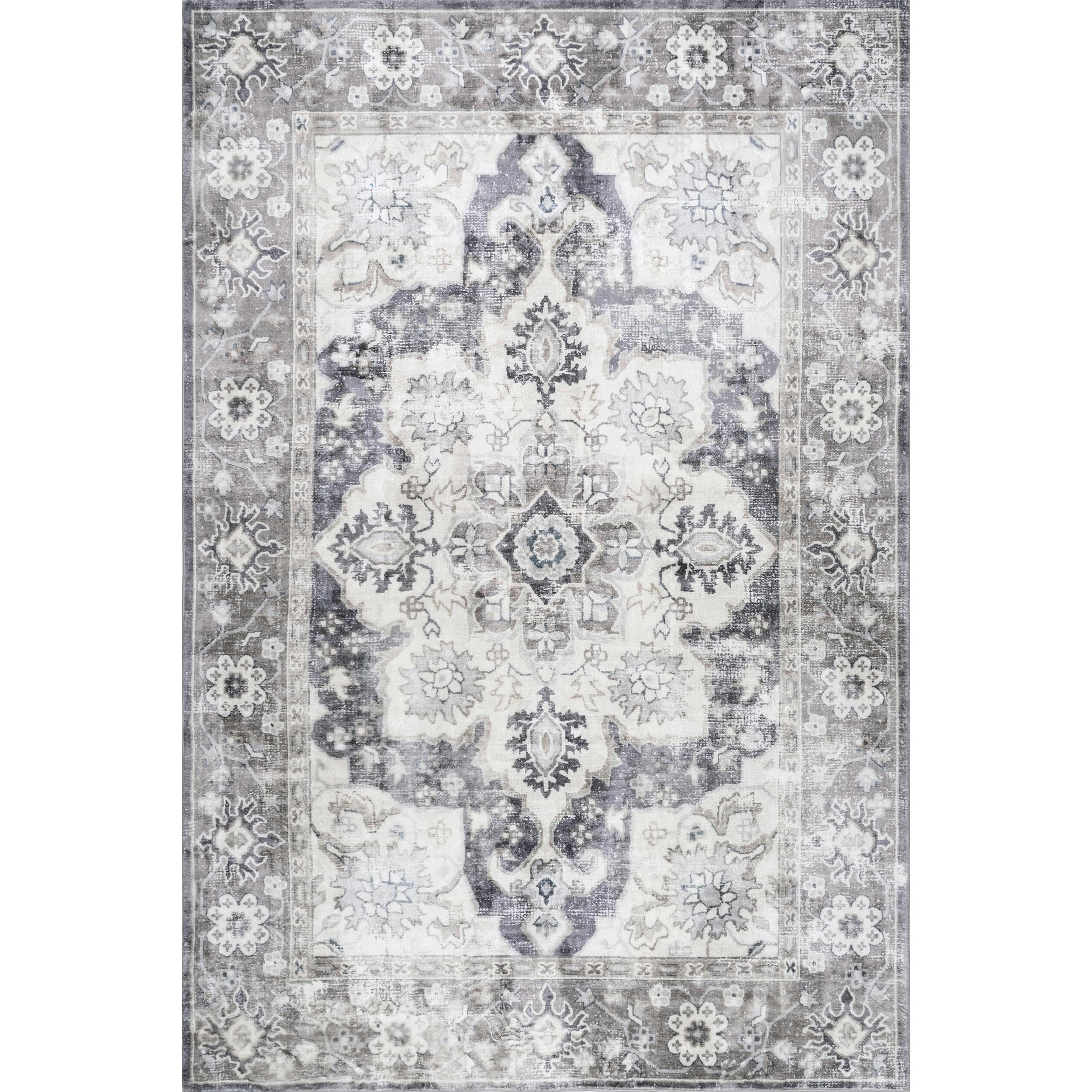 Elegant Gray Medallion 38" Synthetic Easy-Care Area Rug