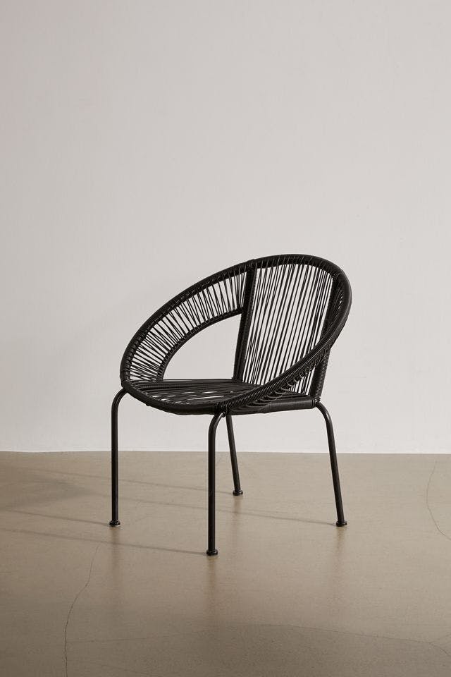 Mid-Century Modern Black Woven Patio Dining Chair