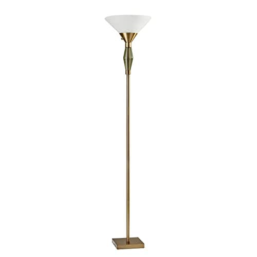 Antique Brass and Frosted Glass 71" Torchiere Floor Lamp