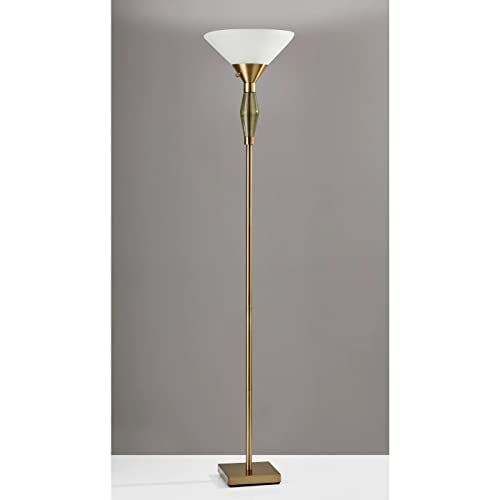Antique Brass and Frosted Glass 71" Torchiere Floor Lamp