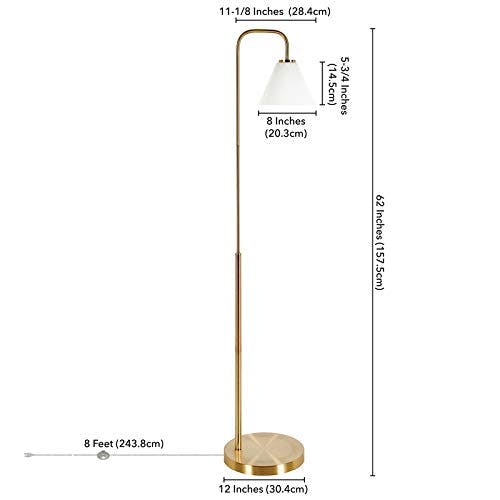Elegant Arc Adjustable Floor Lamp with Brass Finish and White Milk Glass Shade