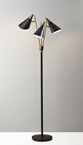 Nadine Matte Black and Antique Brass 3-Arm Adjustable Floor Lamp