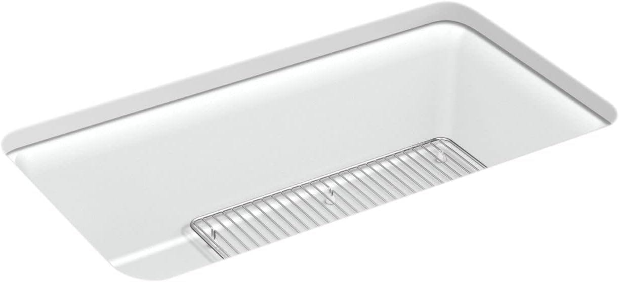 Cairn Matte White 33.5" Undermount Single-Bowl Kitchen Sink with Rack