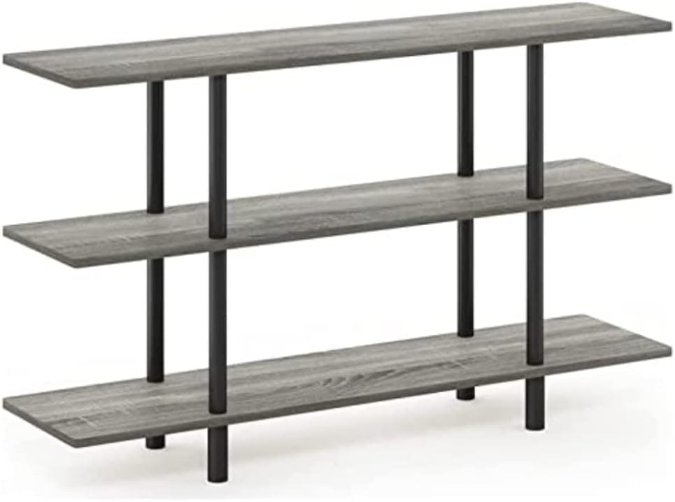 Elegant French Oak Grey & Black 3-Tier Display Shelf