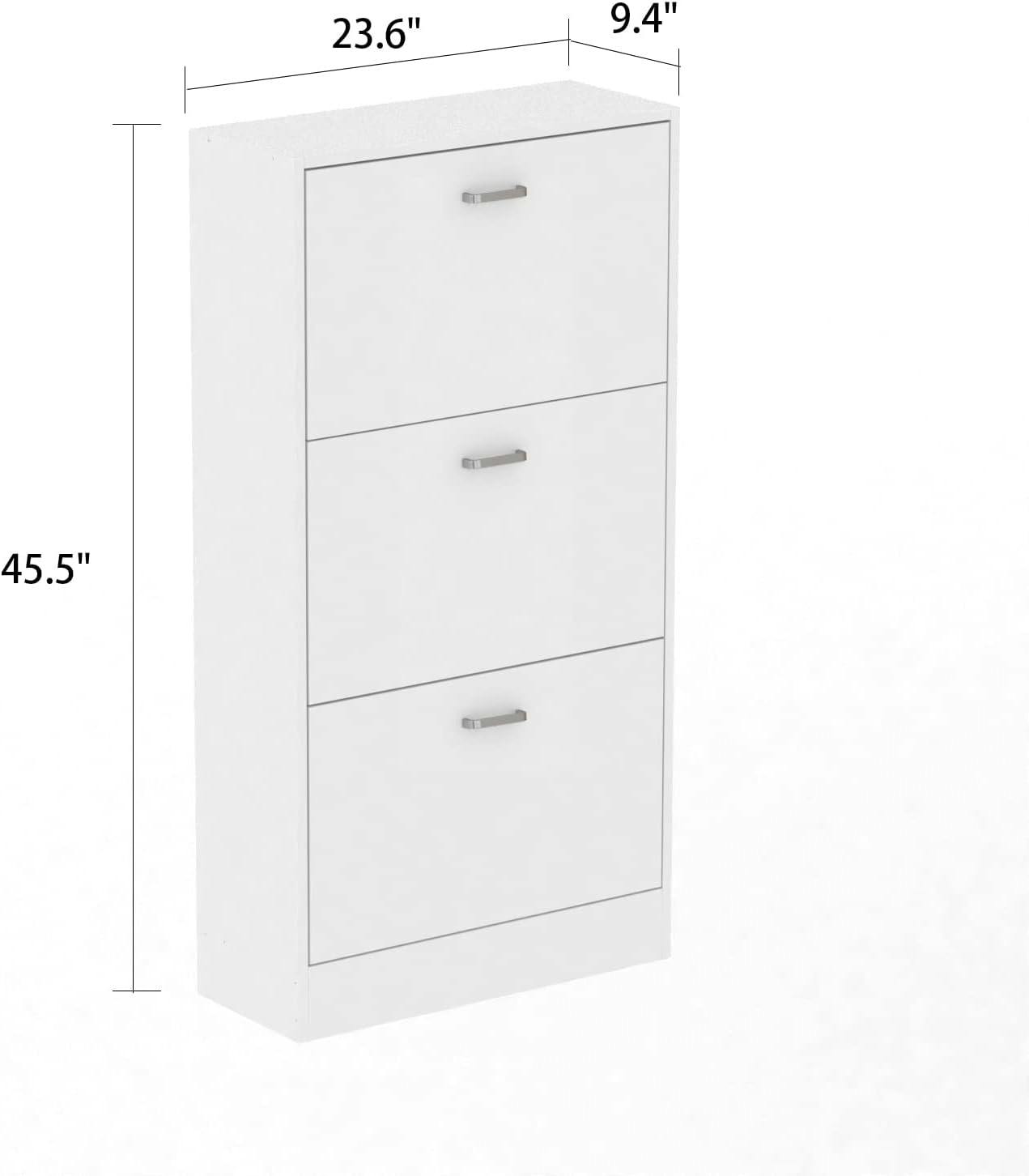 Elegant Freestanding 3-Tier Shoe Cabinet with Pull-Down Drawers, White