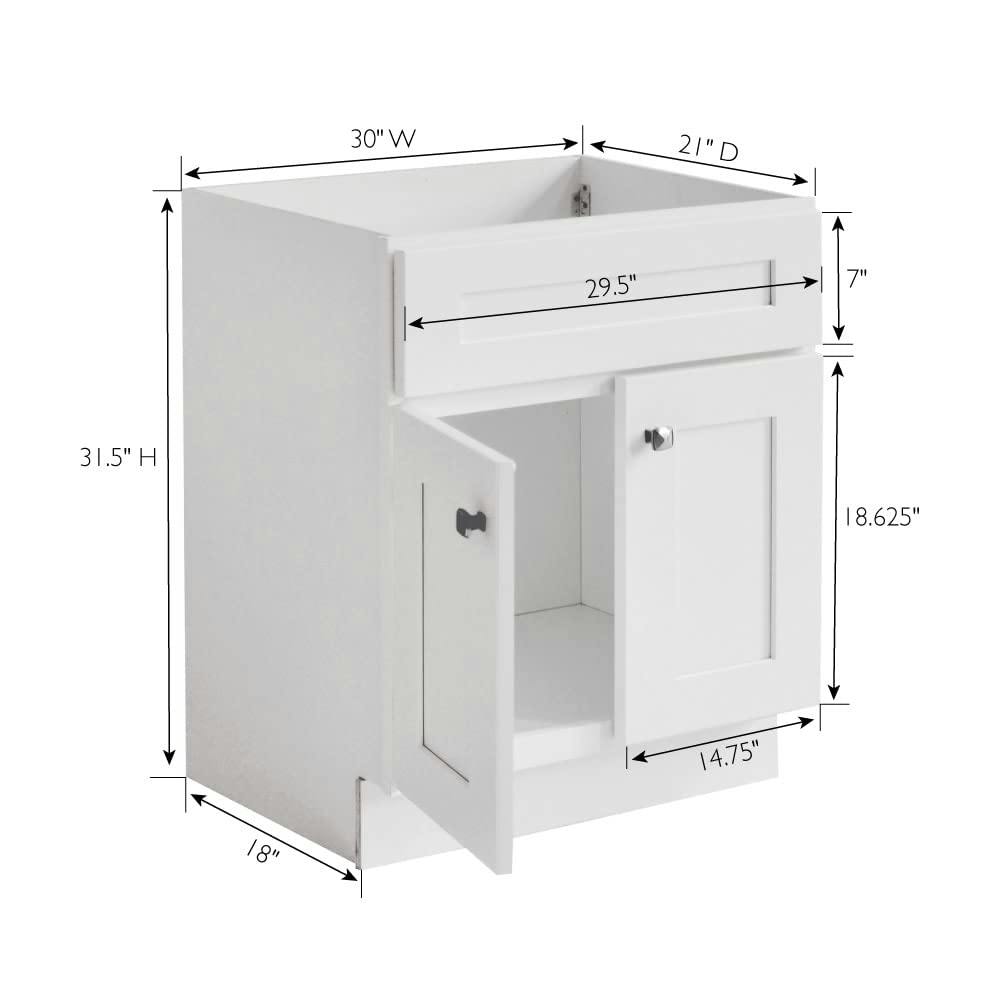Brookings Modern White Maple 30" Bathroom Vanity Cabinet