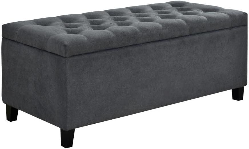 Charcoal Gray 44'' Transitional Tufted Storage Bench with Black Legs