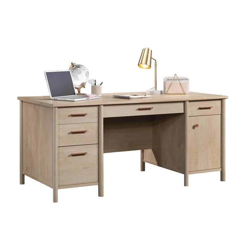 Maple Brown Executive Desk with Keyboard Tray and Filing Cabinet