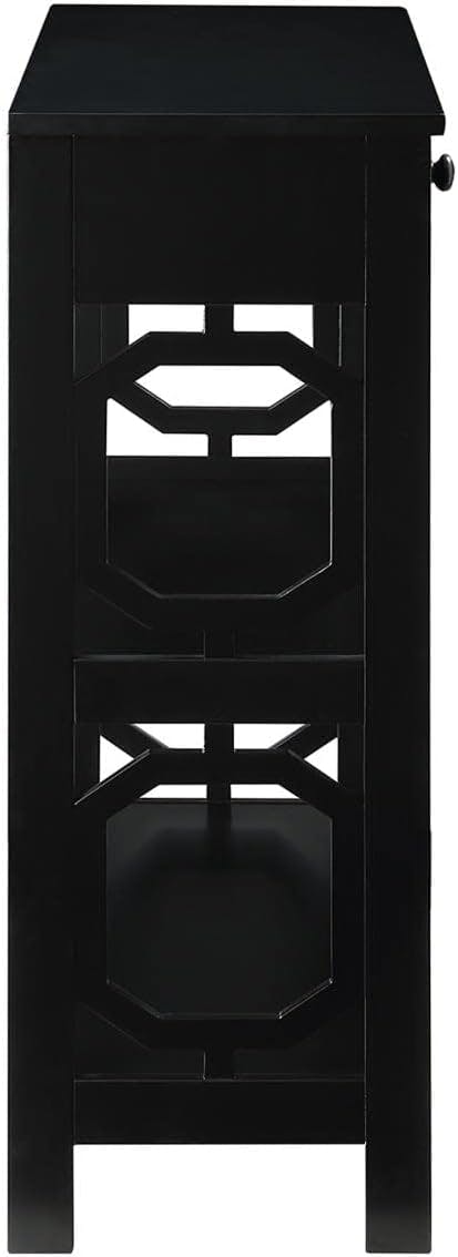 Omega Black Wood Console Table with Storage and Geometric Design