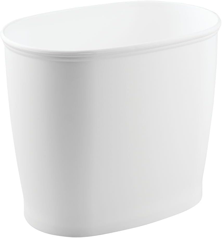 Compact White Plastic Oval Wastebasket with Wheels
