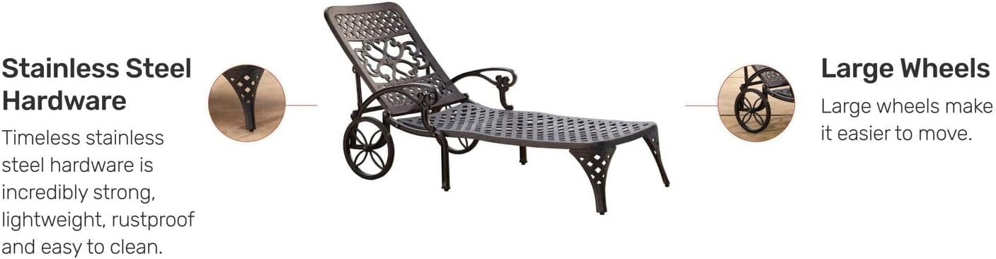 Sanibel 70'' Black Cast Aluminum Outdoor Chaise Lounger with Cushions