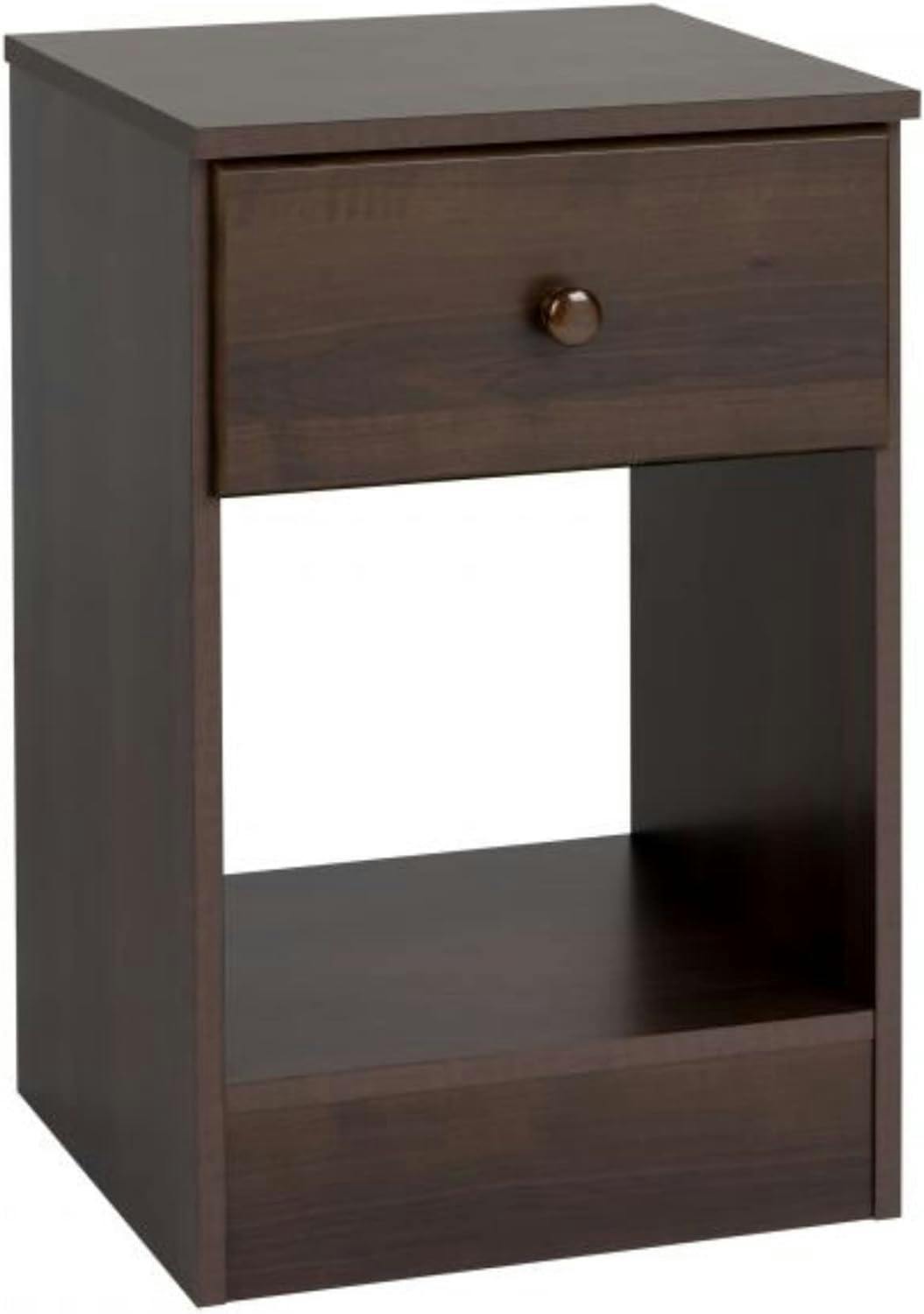 Astrid Black Tall Nightstand with Open Shelf and Solid Wood Knob
