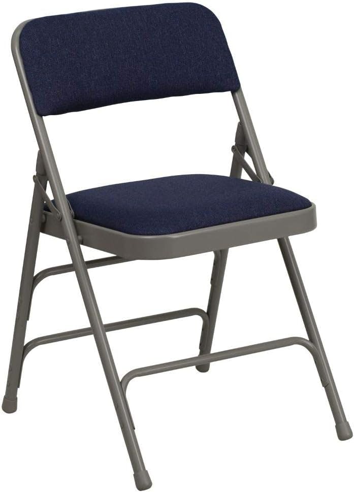 Navy Fabric Metal Folding Armless Chair, 18.5"W Triple Braced