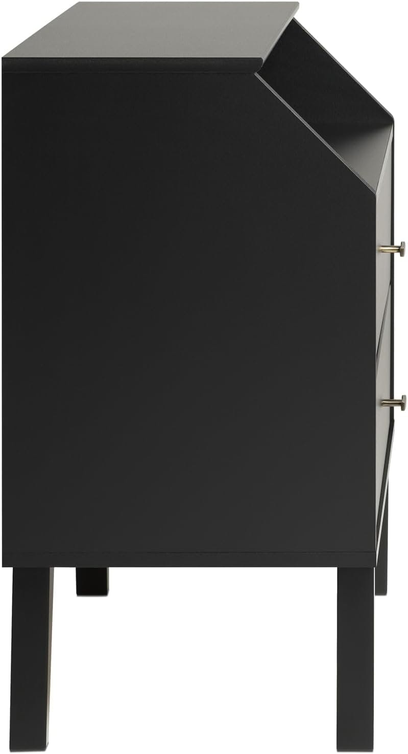 Milo Mid-Century Modern Black 2-Drawer Nightstand with Brass Knobs