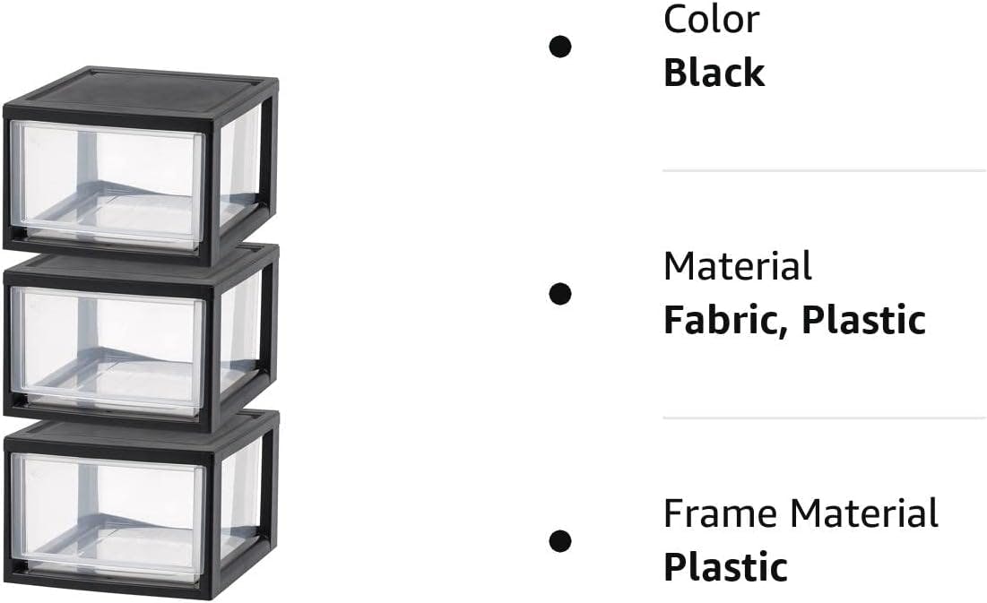 Sleek Black 14.5Qt Stackable Plastic Storage Drawers, Set of 3