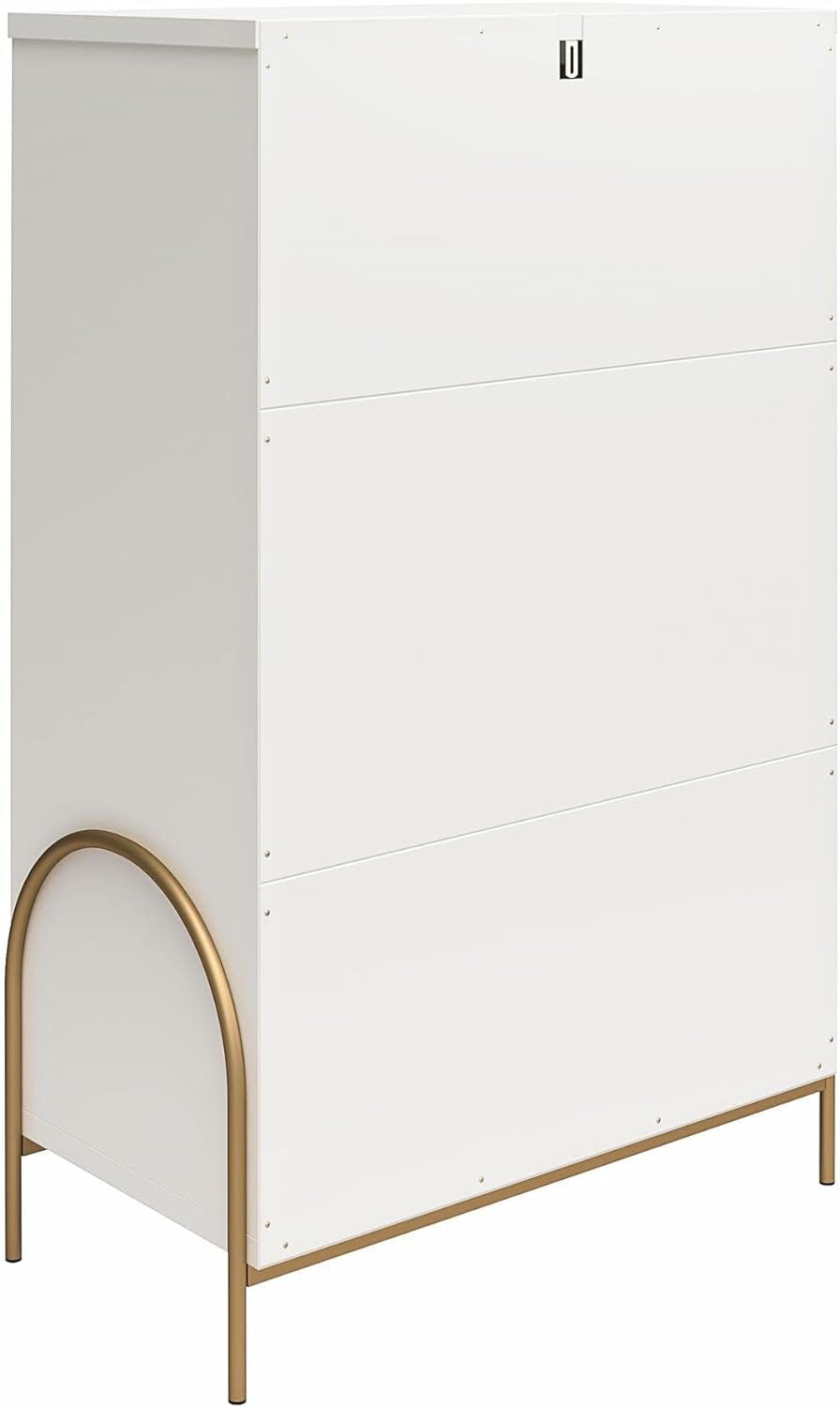 Anastasia Creamy White 5-Drawer Dresser with Brassy Gold Accents