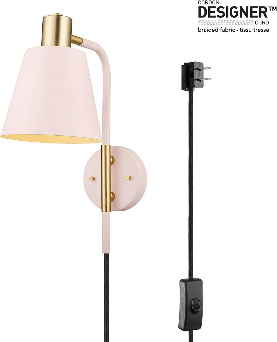 Cleo 14'' Blush Pink and Matte Brass Glam Wall Sconce