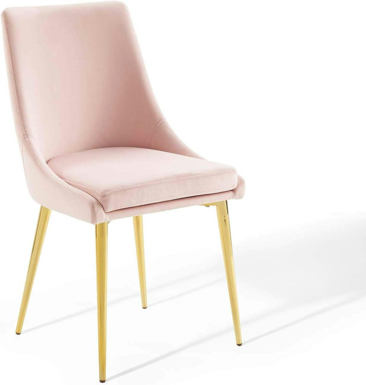 Isle Pink Velvet Upholstered Swivel Side Chair with Gold Metal Legs