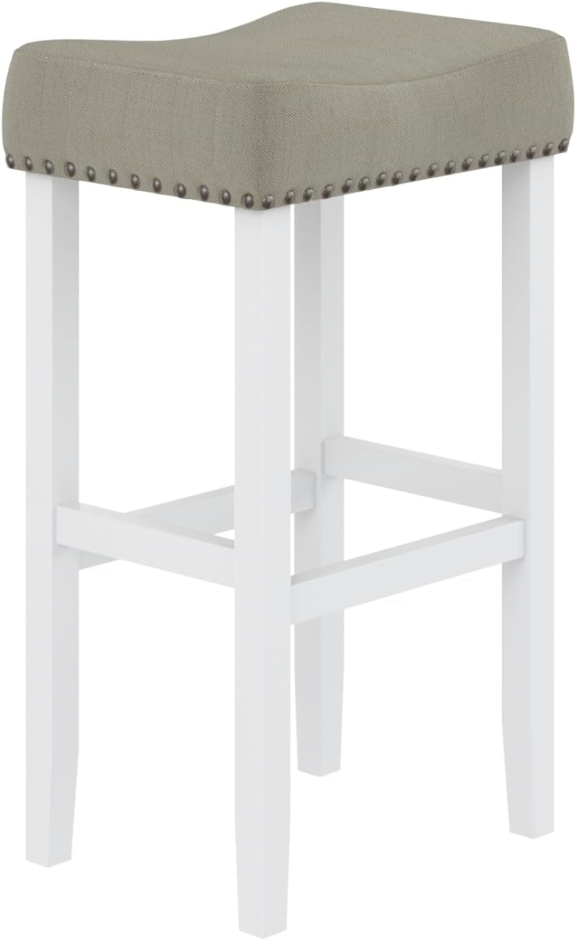 Hylie 29" Gray Fabric Cushion Barstool with White Wood Frame
