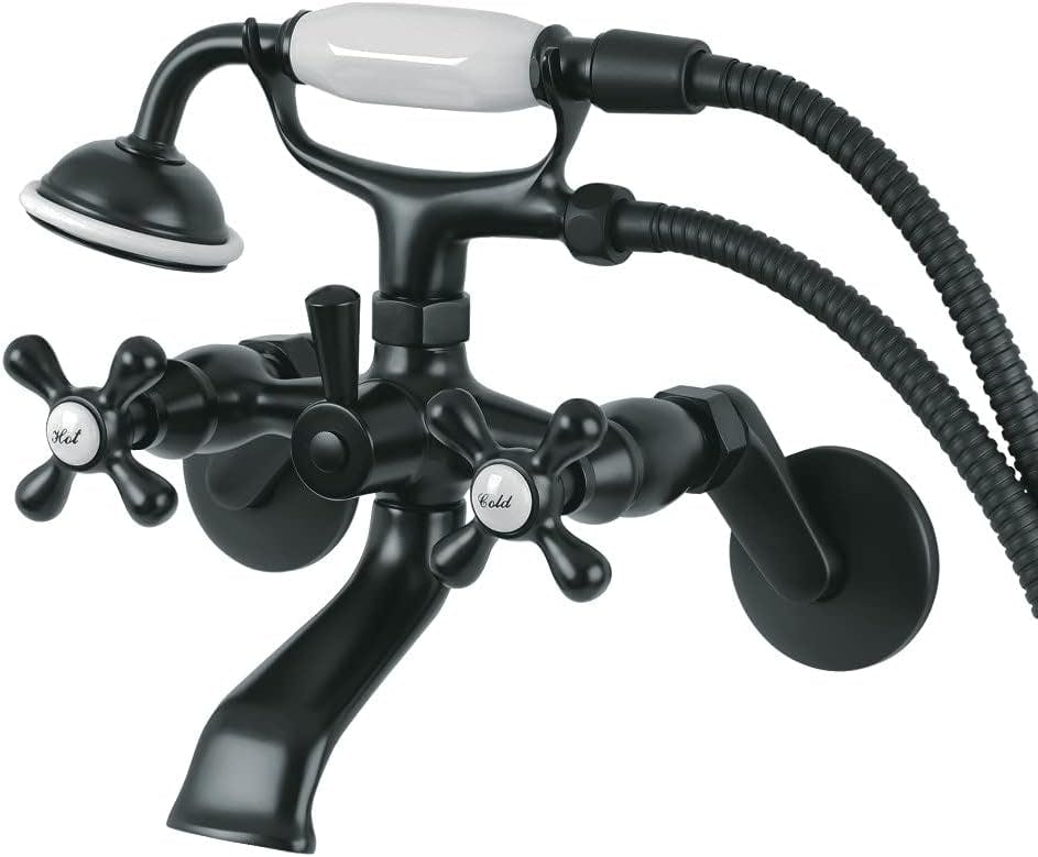 Kingston Matte Black Brass Clawfoot Tub Faucet with Handshower
