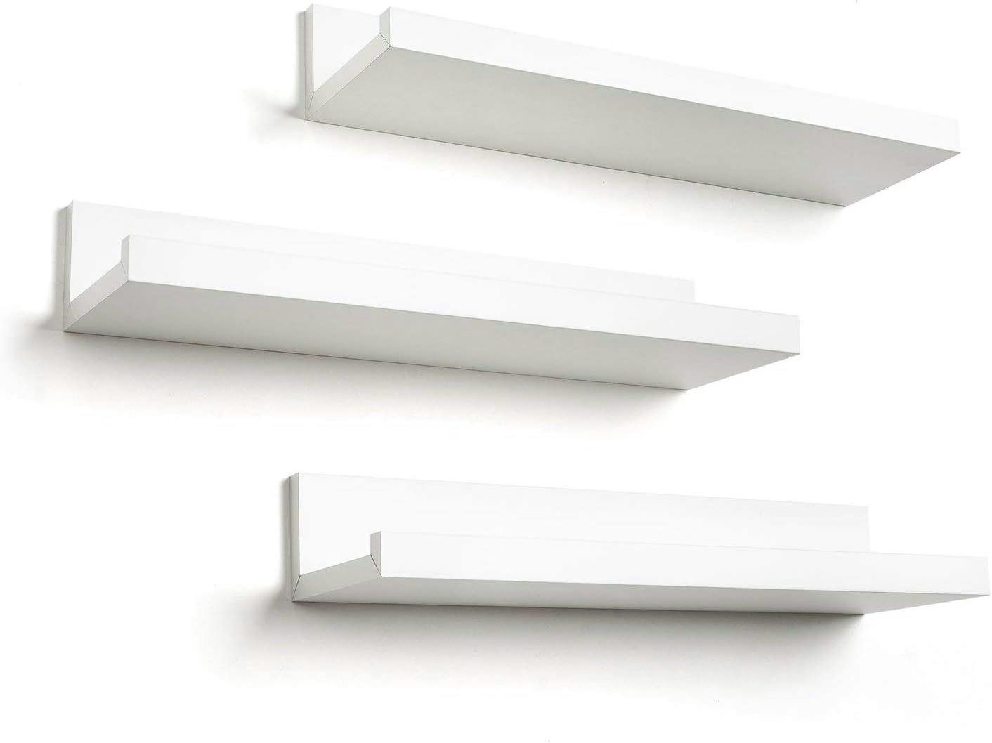 Elegant White Engineered Wood Floating Shelf Trio for Versatile Display