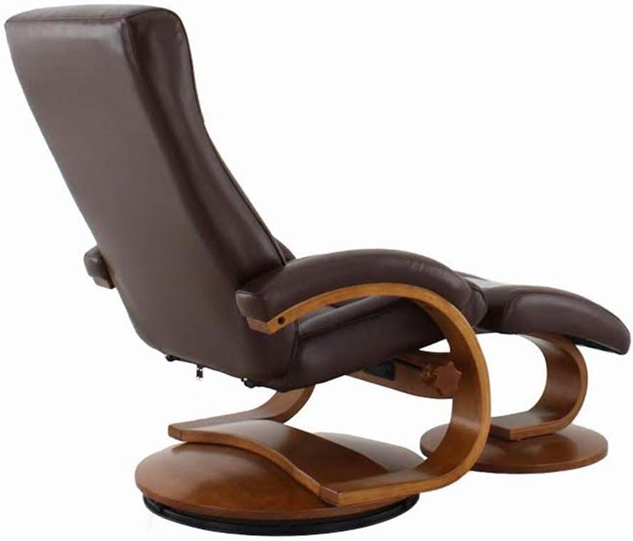 Transitional Whisky Air Leather Swivel Recliner with Ottoman