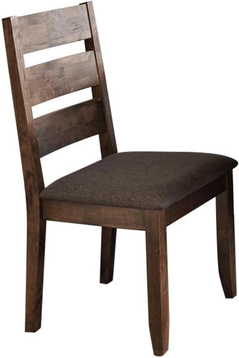 Knotty Nutmeg Wooden Ladderback Side Chair with Grey Upholstery
