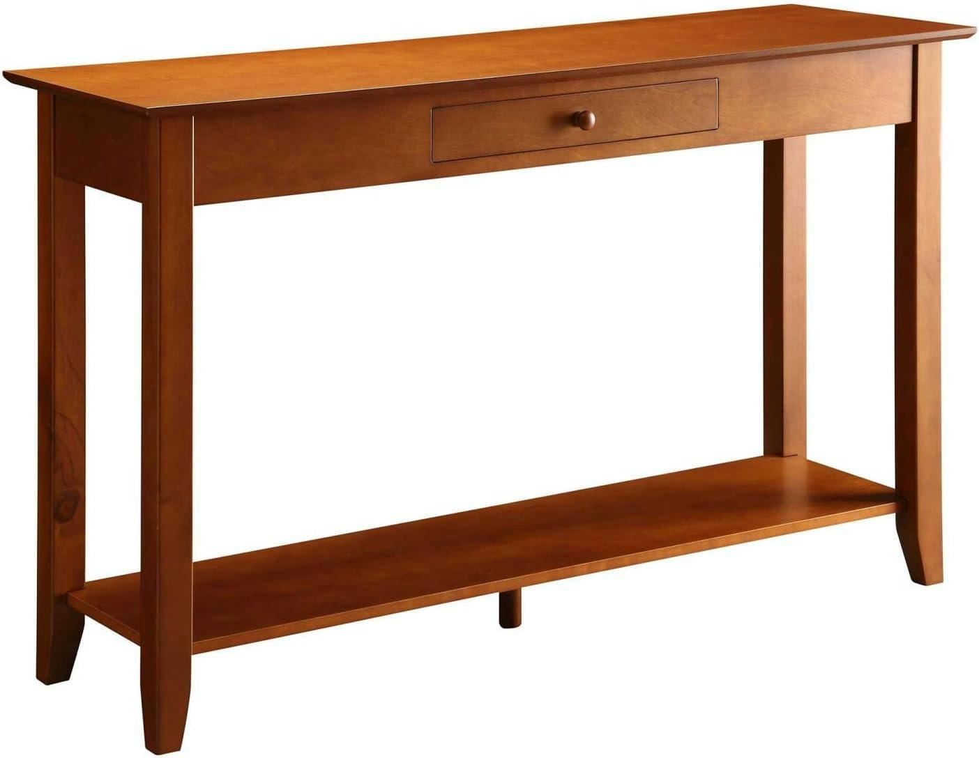 Classic American Cherry Wood Console Table with Storage Shelf