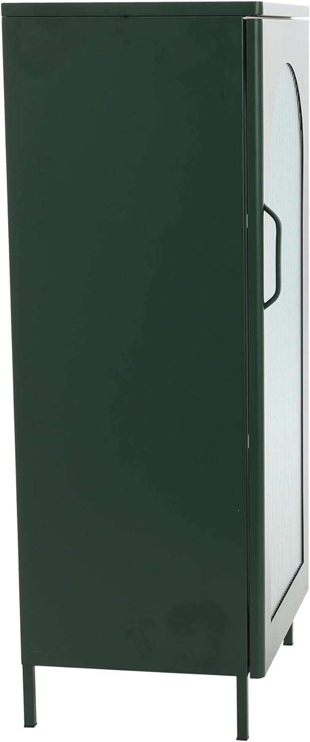 Solstice Arched Glass Door Metal Storage Cabinet in Dark Green