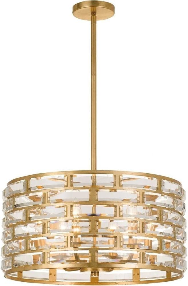 Mini Antique Gold Crystal 6-Light Chandelier with Faceted Jewels