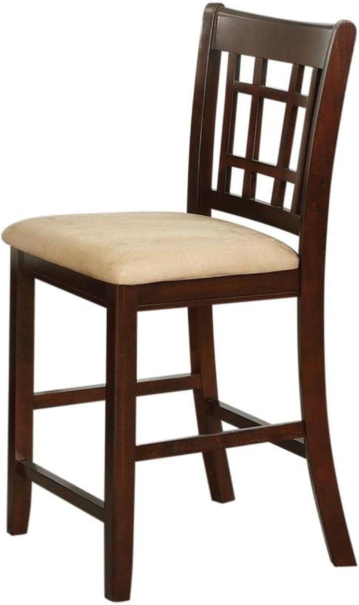 Transitional Cherry Wood and Cream Leather Bar Stool, 24"