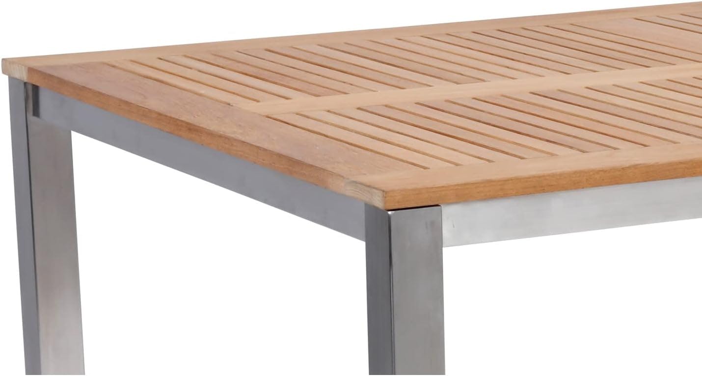 Aruba Elegance 22"x64" Teak and Stainless Steel Outdoor Dining Table