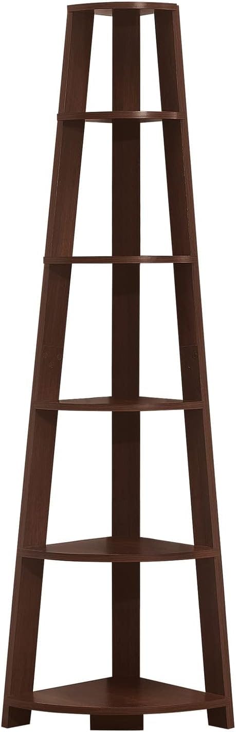Contemporary Brown Cherry Corner Etagere with 5 Tier Shelves