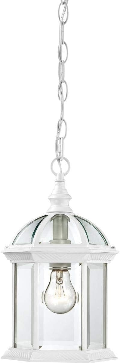 Elegant Boxwood 14" White Outdoor Hanging Lantern with Clear Beveled Glass