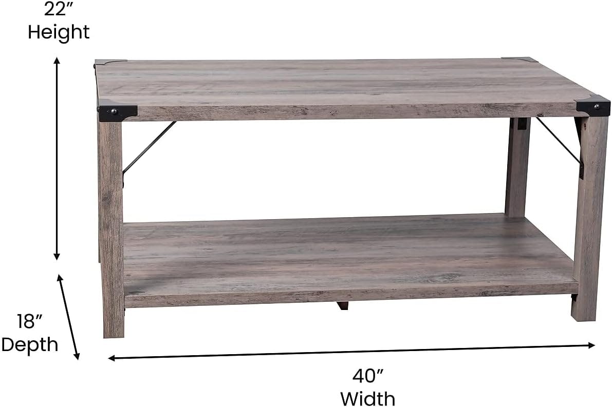Gray Wash Modern Farmhouse 2-Tier Engineered Wood Coffee Table