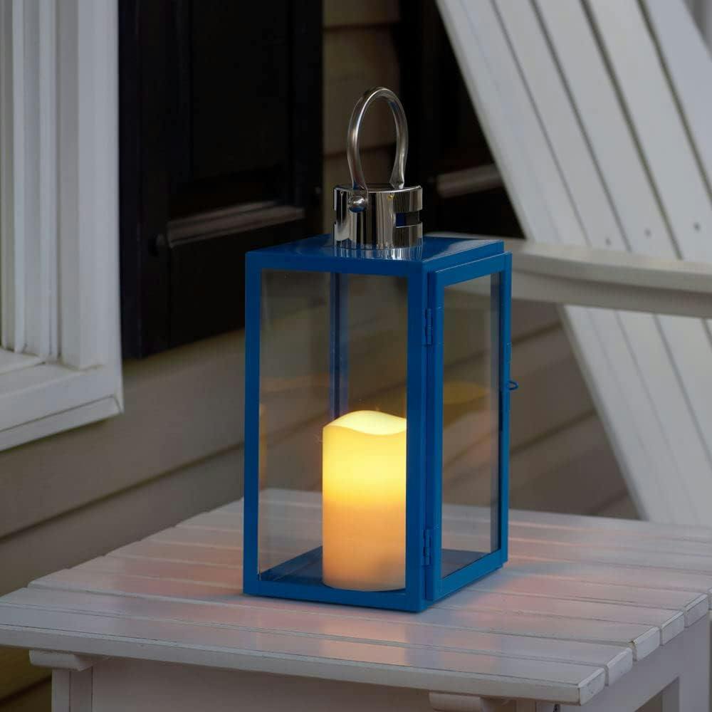 Winter Nights 11" Vibrant Blue Stainless Steel LED Lantern
