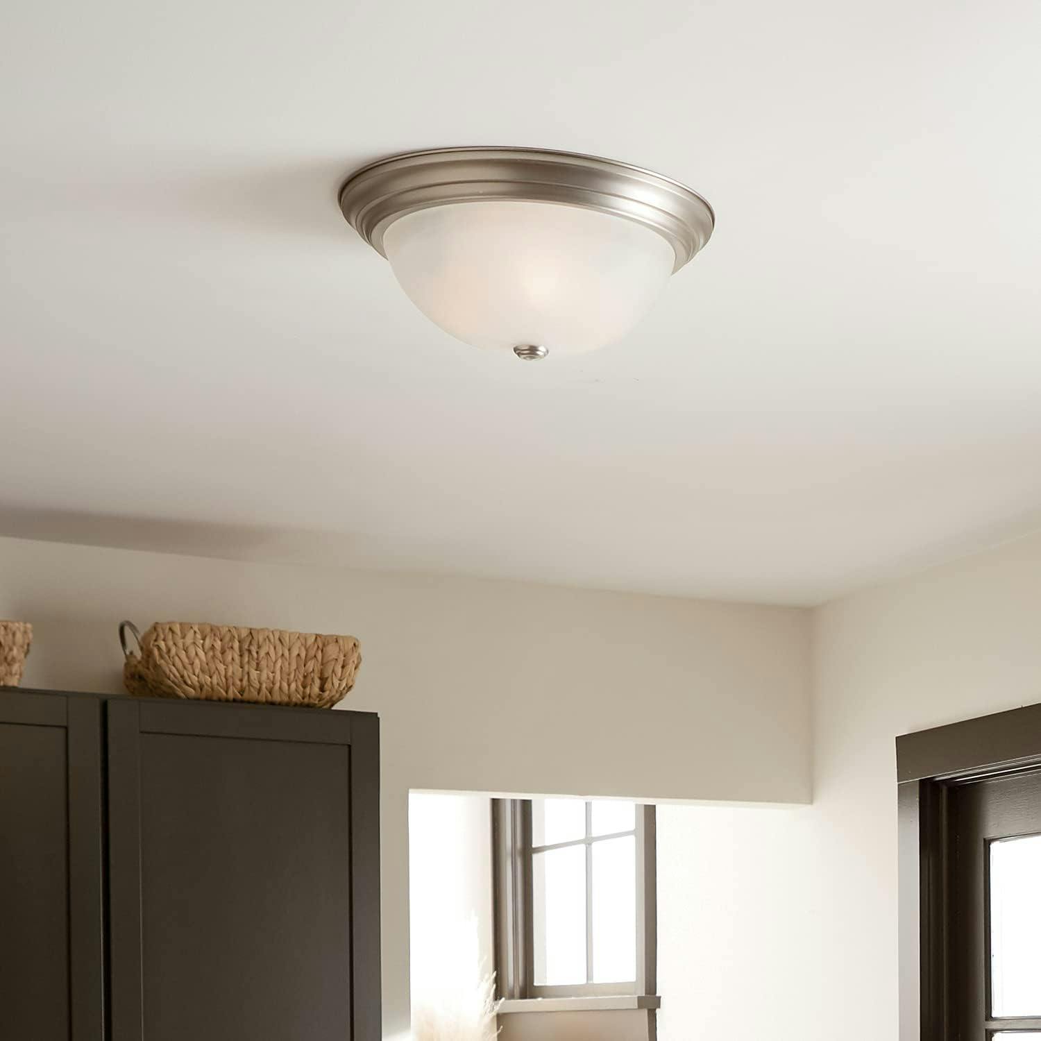 Transitional 15'' Distressed Bronze Flush Mount Ceiling Light with White Dome Shade