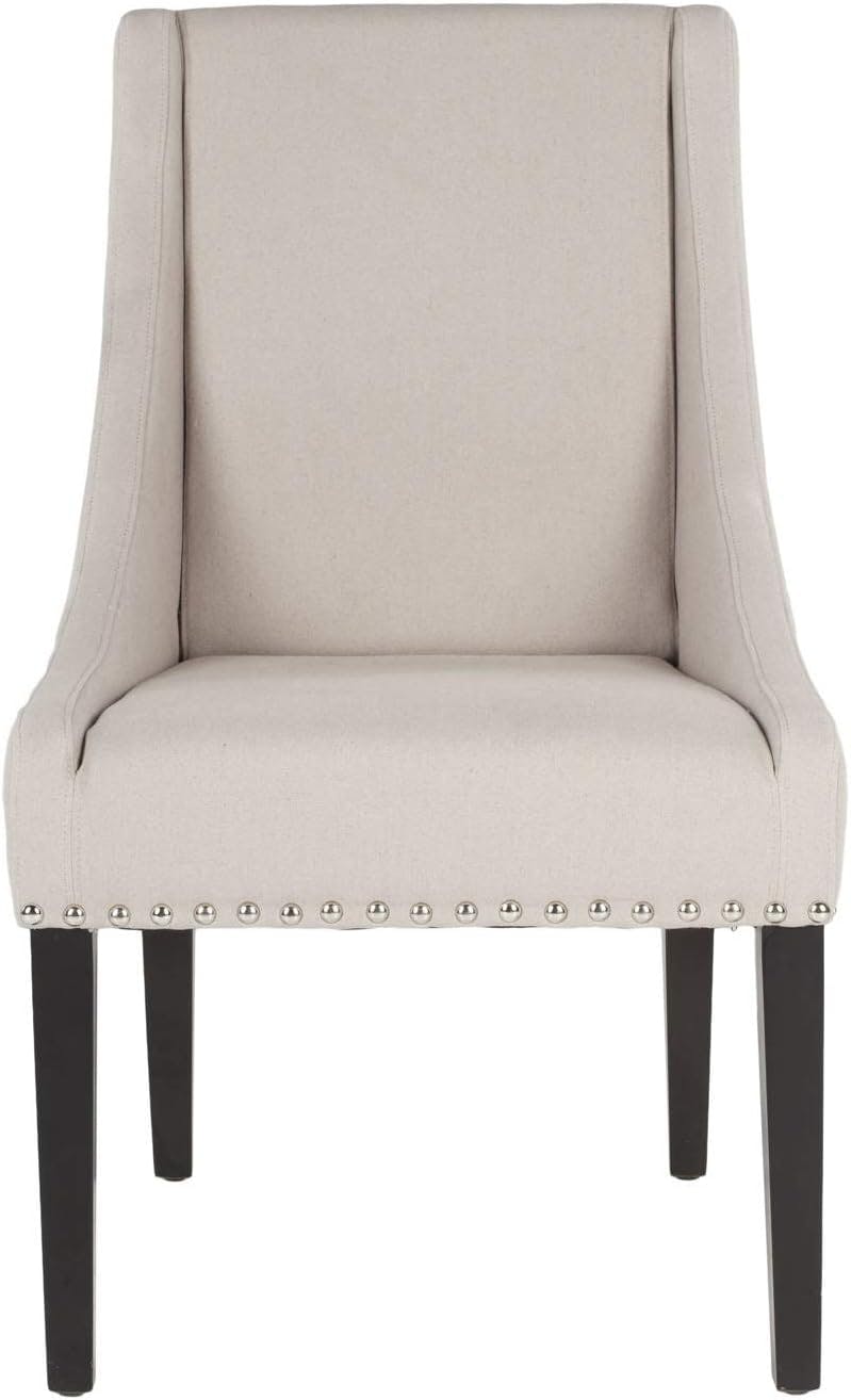 Cream Upholstered Leather Parsons Side Chair with Wood Legs