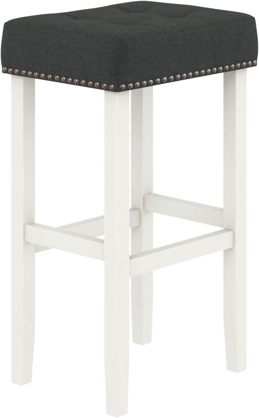Hylie 29" Tufted Gray and Warm White Wood Metal Barstool