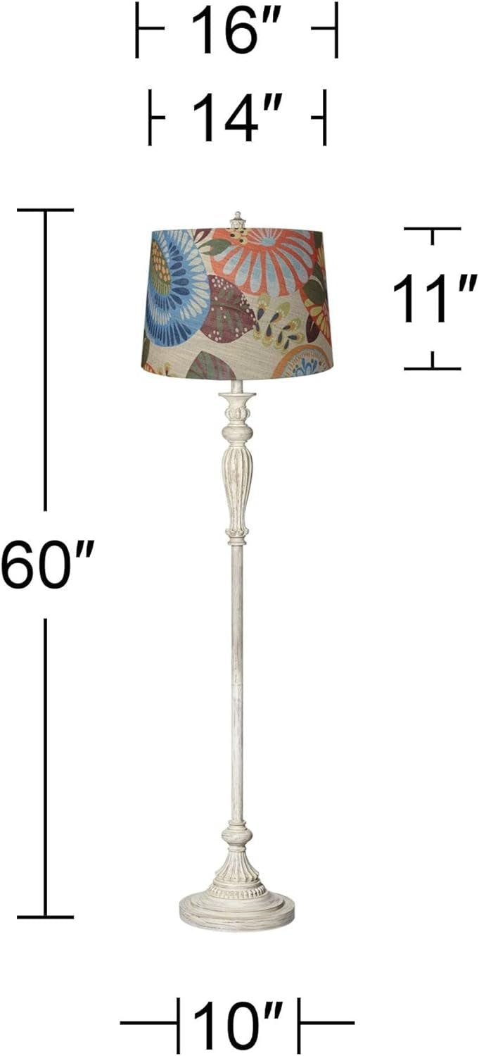 Antique White Vintage Chic Floor Lamp with Tropic Flower Shade