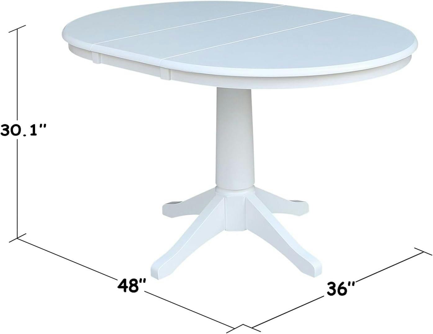 Elegant French Country 36" Round White Wood Extendable Dining Table