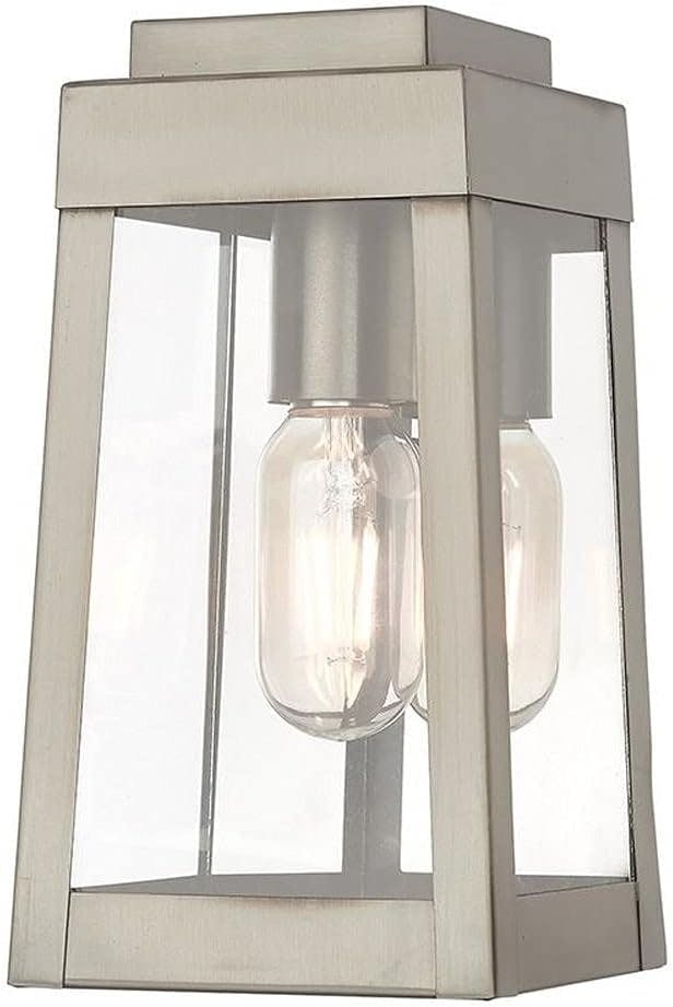 Oslo 9.5" Brushed Nickel Outdoor Wall Lantern with Clear Glass
