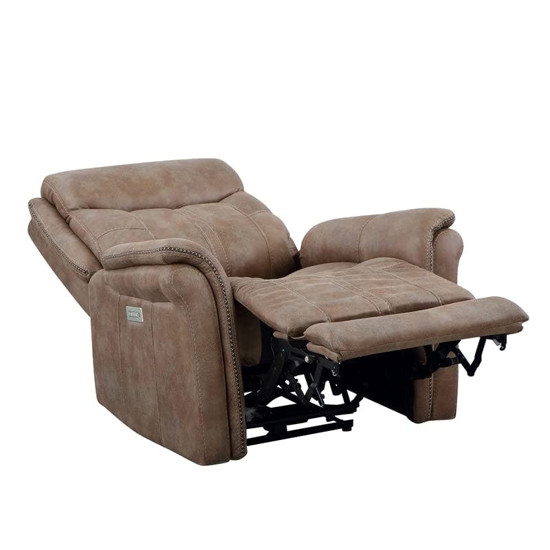 Transitional Camel Brown Microfiber Recliner with USB Port